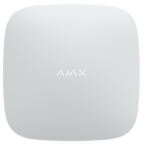 Alarmzentrale des Ajax Hub-Sicherheitssystems, erweiterbar mit max. 100 verschiedenen Sicherheits- und Kontrollkomponenten.