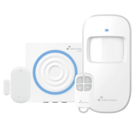 Nivian NVS-ALARM1-W Alarm Kit - Centrale/Sirene + PIR + Magnetisch + Afstandsbediening.