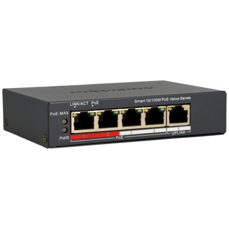 HIKVISION PRO NO CCTV 5-Poorts Cloud Switch met 4 PoE-poorten voor IP camera's