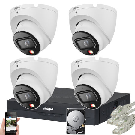 Dahua Camerabewaking Set 6MP - 4 PoE Turret Camera's met Kleurennachtzicht