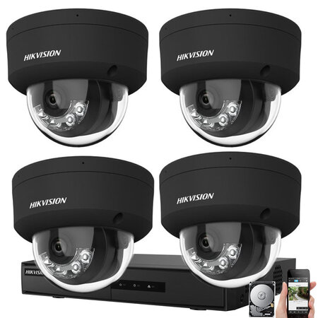 Hikvision Camerabewaking Set met 4 Zwarte 4MP Dome Camera's en PoE NVR