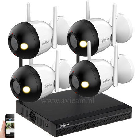 Dahua Wifi Cameraset 4MP - 4 Bullet Camera's met Gekleurd Nachtzicht