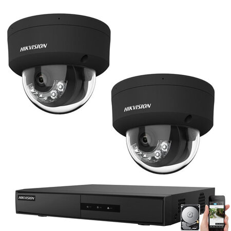 Hikvision Camerabewaking Set met 2 Zwarte 4MP PoE Dome Camera's en NVR