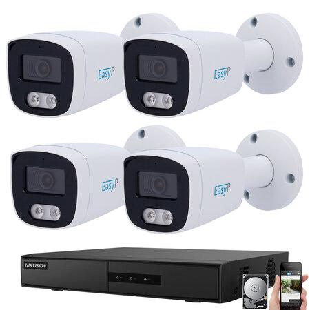 4MP PoE Bullet IP Hikvision camerabewaking set met 4 EASYP buiten camera's.