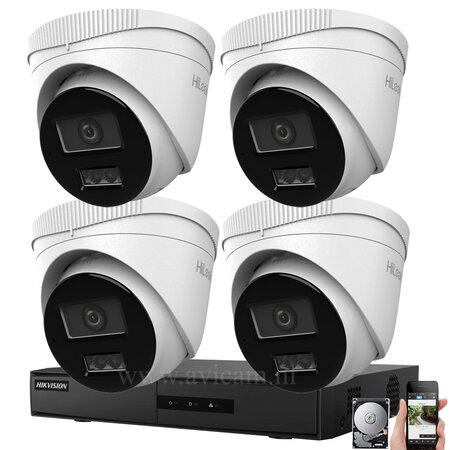 6MP PoE Turret IP Hikvision camerabewaking set met 4 Hilook buiten camera's.