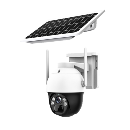 Nivian 3MP camera met 4G simkaart slot, Accu, zonnepaneel, draai en kantelfunctie, speaker en microfoon.