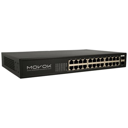 PoE switch 24 poorten en 2 uplink poorten Movok VK-SWITCH-2624POE-250-G.