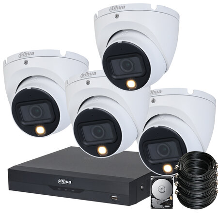 Dahua Dual Light 5MP Camerabeveiliging Set met 4 Dome Camera's en Microfoon