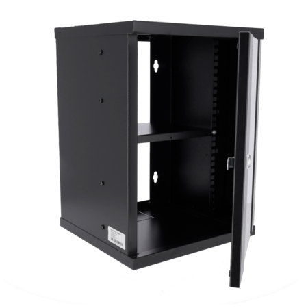 10 inch Wandrack 9U - Compacte Serverkast met Glazen Deur en Legbord - Zwart
