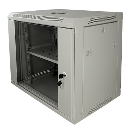 9U Wand-Netwerkkast 19 Inch - 600x450mm Rackkast met Glazen Deur - Grijs