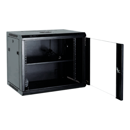 6U Serverkast Wandmontage 19 Inch - 600mm Diep met Ventilator en Glasdeur - Zwart
