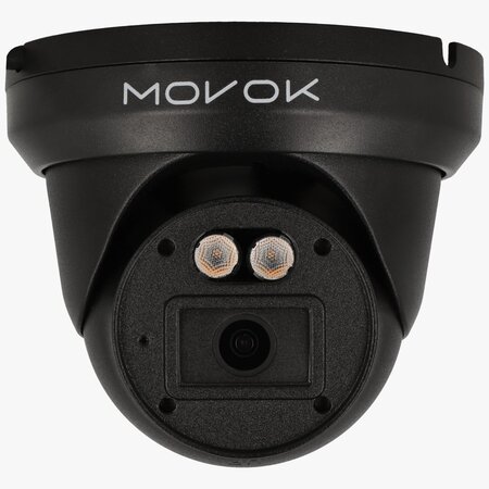 Zwarte 4MP Movok VK-IPC-T141-L-B PoE Turret Dual light IP buiten bewakingscamera.