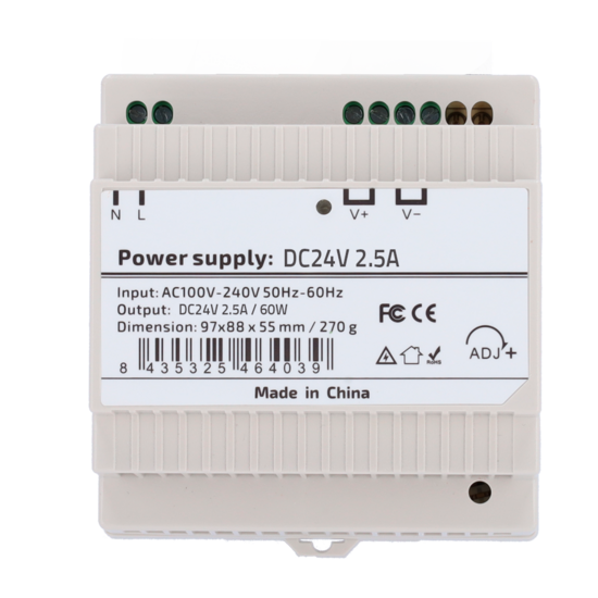 DIN-Rail Voeding 24V 2.5A - 60W Universele Adapter DC24V2A5-DIN-P