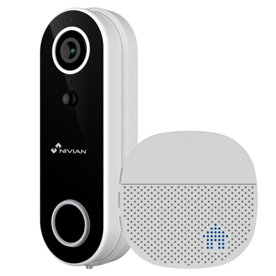 Nivian NVS-IPC-DB1 Wifi Slimme video deurbel met mic, speaker, micro SD slot, app en accu.