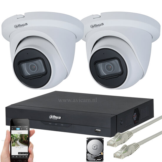 Dahua 8MP PoE Camerasysteem - 4K Starlight Set met 2 Turret Camera's voor Buiten