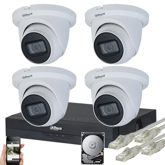 Dahua PoE Camerasysteem 8MP - 4 Starlight Turret Camera's met Microfoon