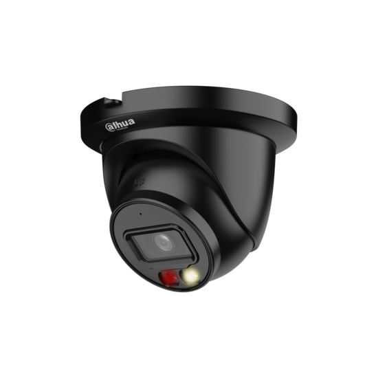 Dahua zwarte 8MP camerasysteem met 4 Dual Light Wizsense Turret PoE IP camera's incl. microfoon.
