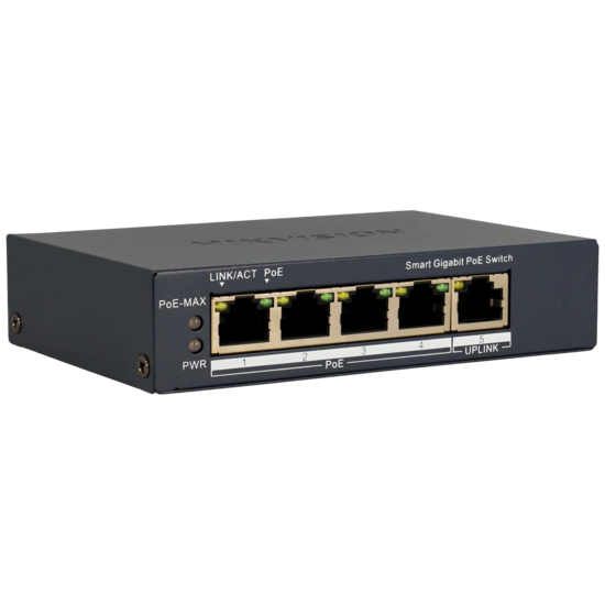Hikvision Pro 5-Port Gigabit PoE Cloud Switch met 4 PoE-poorten