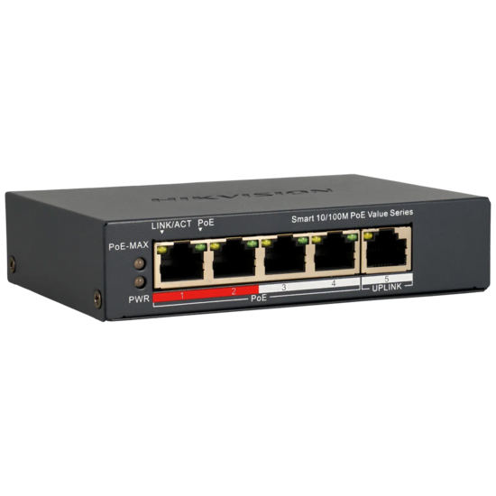 Hikvision Pro 5-poorts Cloud Switch met 4 PoE-poorten en 300m Bereik