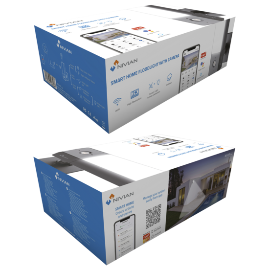 Nivian NVS-IPC-L2 buitenlamp WiFi camera 3 MP met bewegingsdetectie, IR nachtzicht, audio, Sd slot en op gratis app.