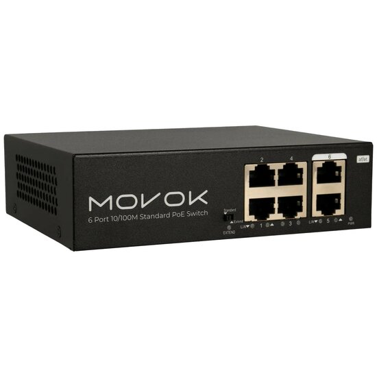 PoE switch 4 poorten en 2 uplink poorten Movok VK-SWITCH-0604POE-65.