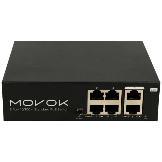 PoE switch 4 poorten en 2 uplink poorten Movok VK-SWITCH-0604POE-65.