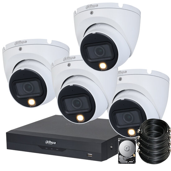 Dahua Dual Light 5MP Camerabeveiliging Set met 4 Dome Camera's en Microfoon
