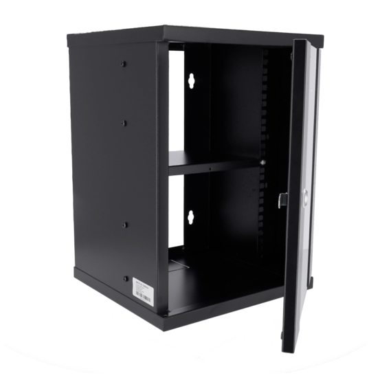 10 inch Wandrack 9U - Compacte Serverkast met Glazen Deur en Legbord - Zwart