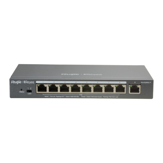 Managed PoE Switch Reyee RG-ES209GC-P - 8 Poorten 120W voor Camerabewaking