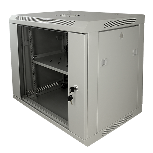 9U Wand-Netwerkkast 19 Inch - 600x450mm Rackkast met Glazen Deur - Grijs