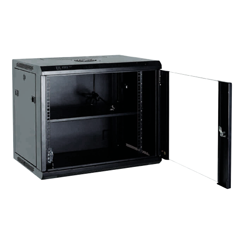 6U Serverkast Wandmontage 19 Inch - 600mm Diep met Ventilator en Glasdeur - Zwart