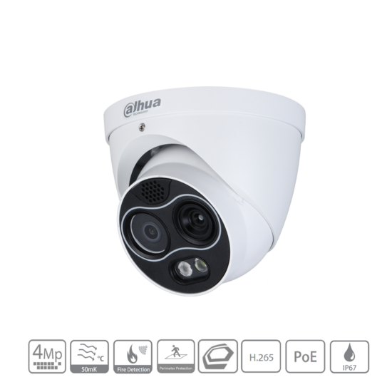 Dahua TPC-DF1241-B3F4-DW-S8 Thermische Eyeball Camera met 4MP Beveiliging en PoE