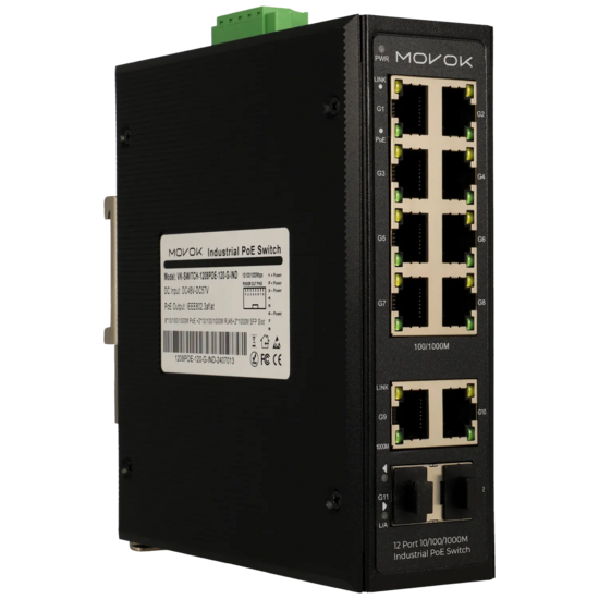 MOVOK VK-SWITCH-1208POE-120-G-IND 8 PoE Poorten Industri&euml;le Switch
