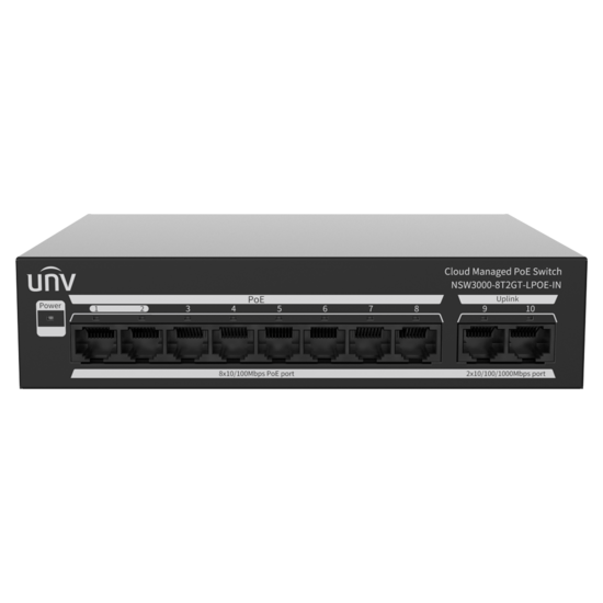 Uniview Cloud Managed PoE Switch - 8 Poorten 65W - Voor Videobewaking
