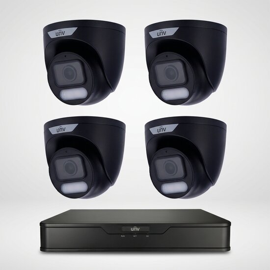 Uniview PoE Camerabeveiliging Set met 4 ColorHunter 4MP Camera's - Zwart