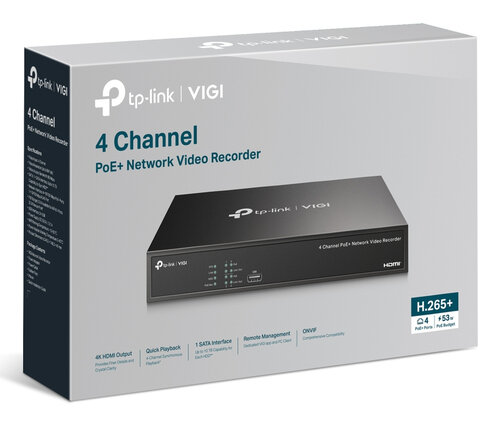 VIGI Netwerk Video Recorder NVR1004H-4P-2TB met 4 kanalen en PoE voor beveiliging