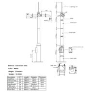 Modulaire Cameramast POLE-350-D - 3,50m Wit - IP65 Gegalvaniseerd Staal