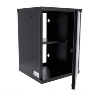 10 inch Wandrack 9U - Compacte Serverkast met Glazen Deur en Legbord - Zwart