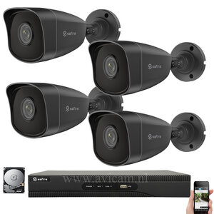 IP PoE 4MP Netzwerk UTP Safire Kamerasystem mit 4 dunkelgrau Dome Kameras und internes Mikrofon. IP PoE 4MP Netzwerk UTP Safire Kamerasystem mit 4 dunkelgrau Dome Kameras und internes Mikrofon.
